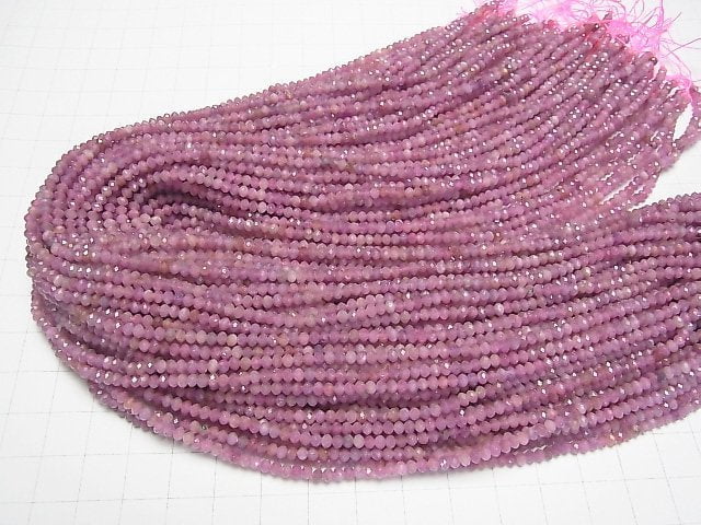 [Video] High Quality! Pink Sapphire AA+ Faceted Button Rondelle 3x3x2mm half or 1strand beads (aprx.15inch/37cm)