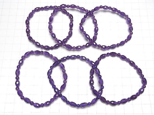 [Video] High Quality! Amethyst AA++ Round Cut x Faceted Rice Bracelet