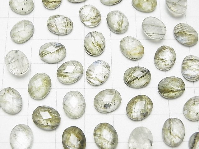 [Video] Labradorite x Crystal AAA Oval Faceted Cabochon 10x8mm 2pcs