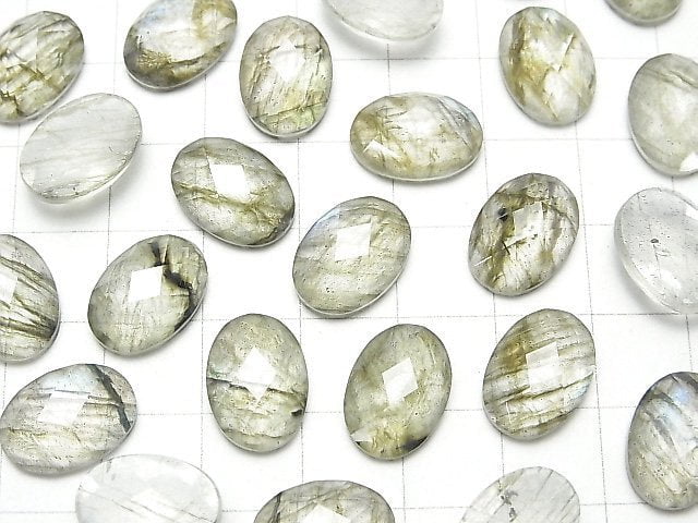 [Video] Labradorite x Crystal AAA Oval Faceted Cabochon 14x10mm 2pcs
