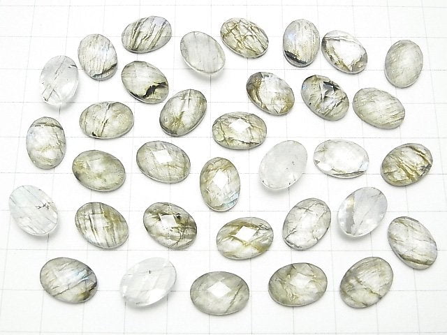 [Video] Labradorite x Crystal AAA Oval Faceted Cabochon 14x10mm 2pcs