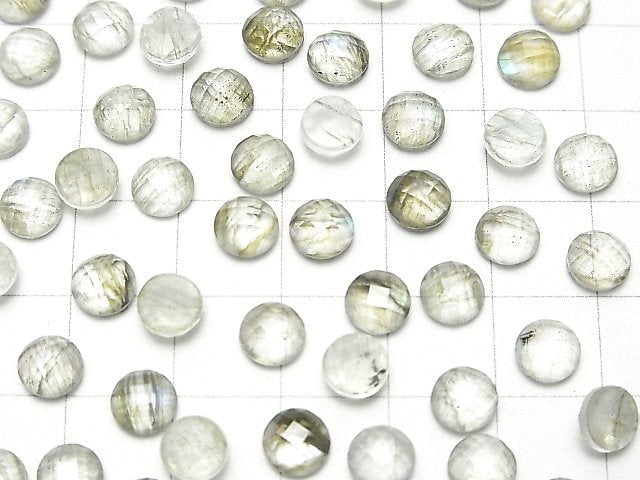 [Video] Labradorite x Crystal AAA Round Faceted Cabochon 6x6mm 3pcs