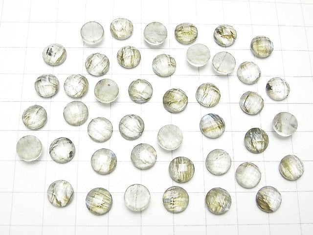 [Video] Labradorite x Crystal AAA Round Faceted Cabochon 8x8mm 3pcs