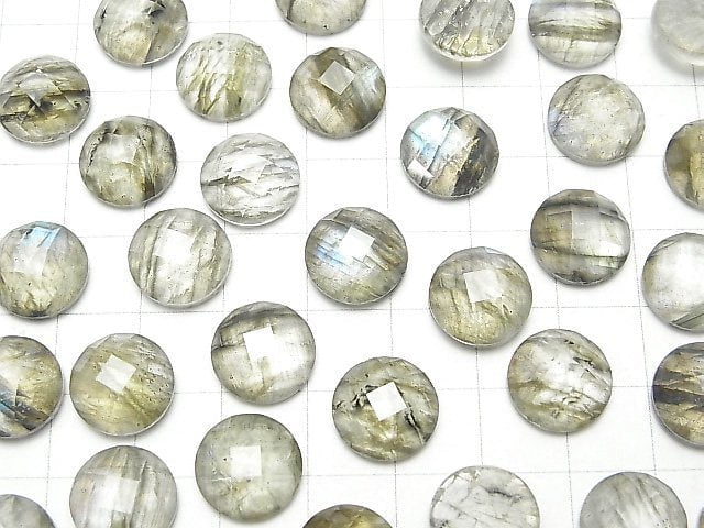 [Video] Labradorite x Crystal AAA Round Faceted Cabochon 12x12mm 2pcs