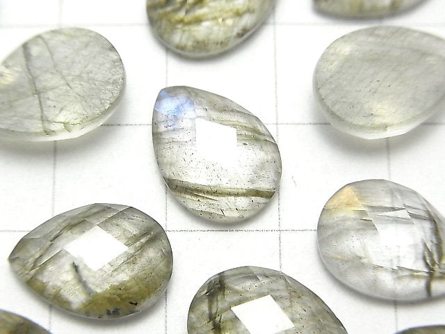 [Video] Labradorite x Crystal AAA Pear shape Faceted Cabochon 14x10mm 2pcs