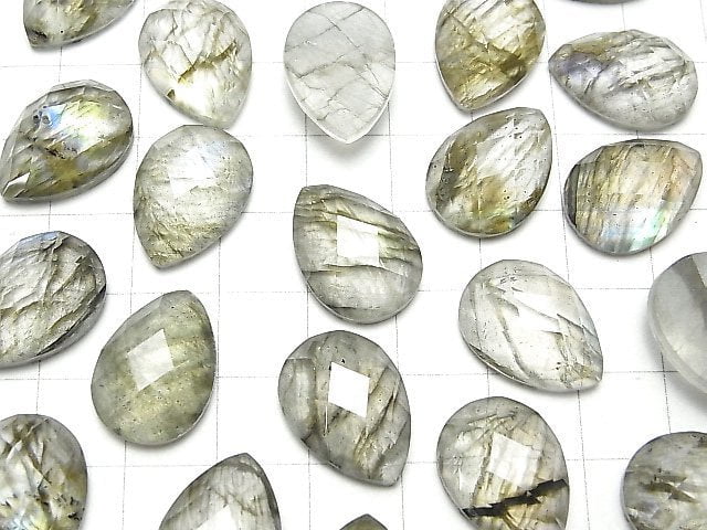 [Video] Labradorite x Crystal AAA Pear shape Faceted Cabochon 18x13mm 1pc