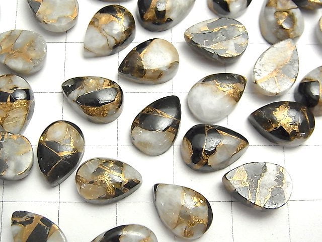 [Video] Copper Calcite Obsidian AAA Pear shape Cabochon 12x8mm 4pcs