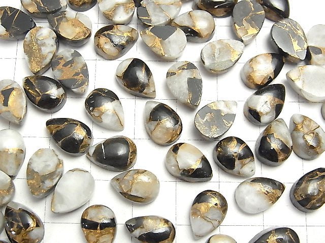 [Video] Copper Calcite Obsidian AAA Pear shape Cabochon 12x8mm 4pcs