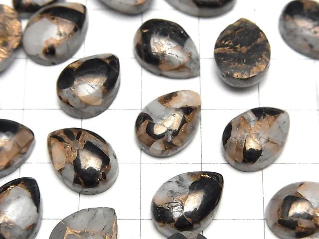 [Video] Copper Calcite Obsidian AAA Pear shape Cabochon 14x10mm 3pcs