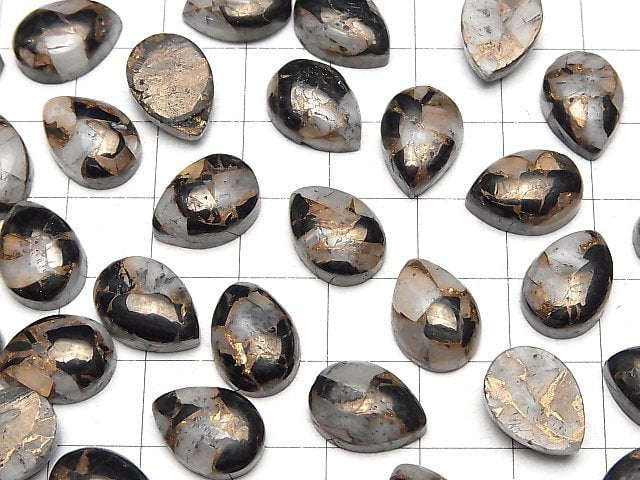 [Video] Copper Calcite Obsidian AAA Pear shape Cabochon 14x10mm 3pcs