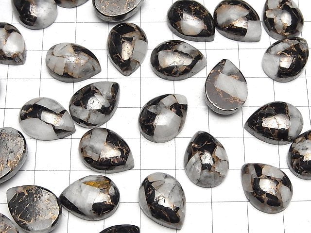 [Video]Copper Calcite Obsidian AAA Pear shape Cabochon 18x13mm 2pcs