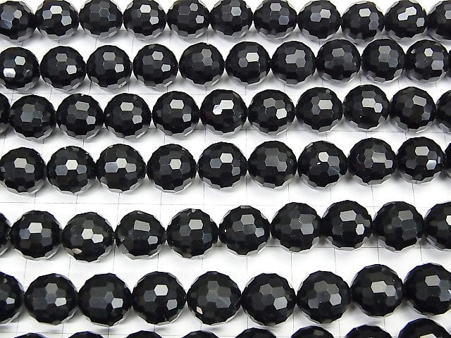 [Video] High Quality! Tibetan Morion Crystal Quartz AAA 128Faceted Round 12mm Half / 1 beads (aprx.15inch / 37cm)