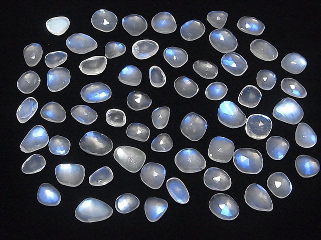 [Video] High Quality Royal Blue Moonstone AAA- Undrilled Freeform Single Sided Rose Cut 5pcs