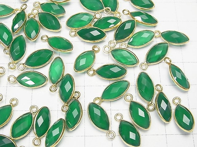 [Video]High Quality Green Onyx AAA Bezel Setting Faceted Marquise 13x7mm 18KGP 3pcs