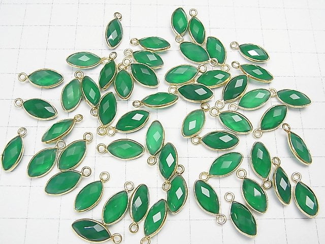 [Video]High Quality Green Onyx AAA Bezel Setting Faceted Marquise 13x7mm 18KGP 3pcs