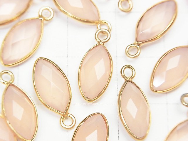 [Video]High Quality Pink Chalcedony AAA Bezel Setting Faceted Marquise 13x7mm 18KGP 3pcs