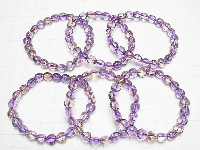 [Video] High Quality Amethyst x Citrine AAA- Heart Shape 8x8x6mm Bracelet