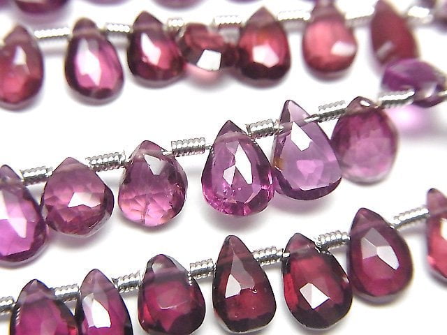 [Video]High Quality Rhodolite Garnet AAA- Pear shape Faceted Briolette half or 1strand beads (aprx.7inch/18cm)