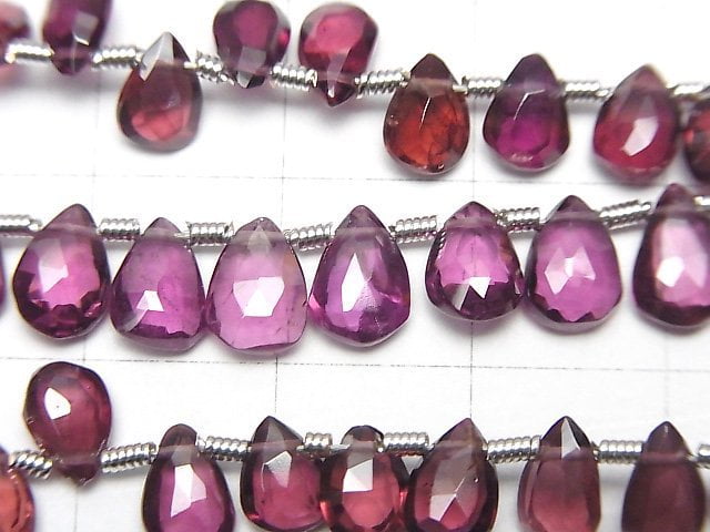 [Video]High Quality Rhodolite Garnet AAA- Pear shape Faceted Briolette half or 1strand beads (aprx.7inch/18cm)