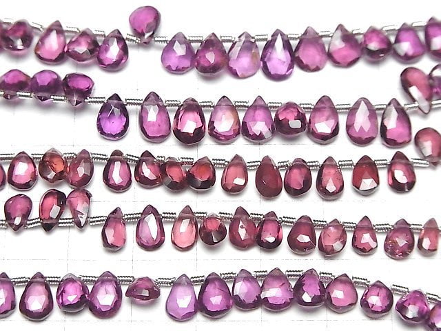 [Video]High Quality Rhodolite Garnet AAA- Pear shape Faceted Briolette half or 1strand beads (aprx.7inch/18cm)