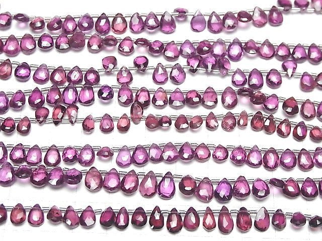 [Video]High Quality Rhodolite Garnet AAA- Pear shape Faceted Briolette half or 1strand beads (aprx.7inch/18cm)