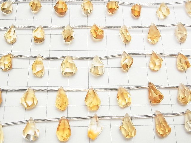 [Video] High Quality Citrine AAA Rough Drop Faceted Briolette 1strand (9pcs)