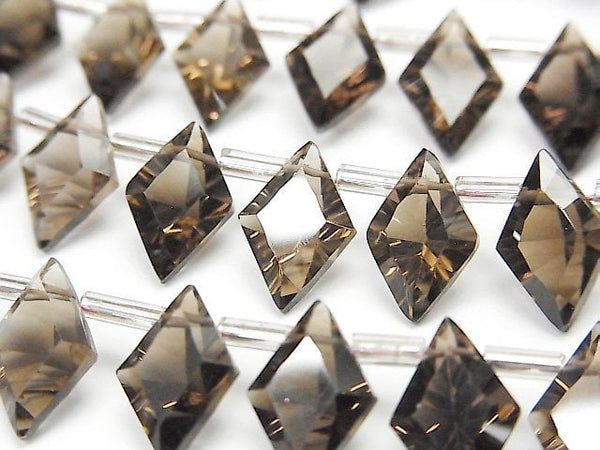 Concave Cut, Diamond, Smoky Quartz Gemstone Beads