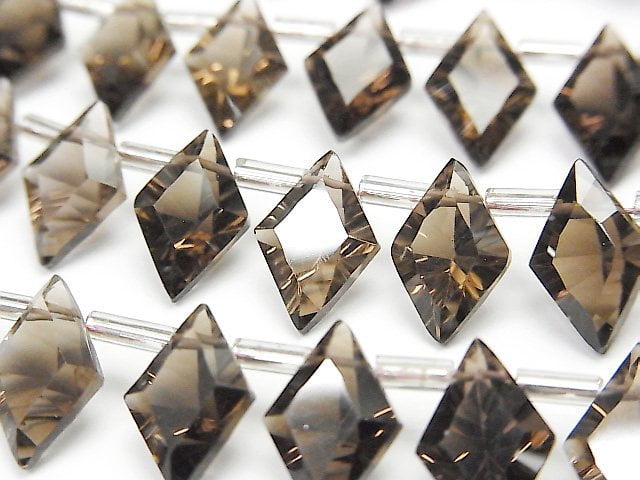 Concave Cut, Diamond, Smoky Quartz Gemstone Beads