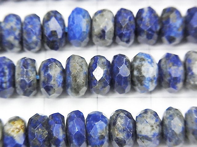 [Video] High Quality! Lapislazuli AA Faceted Button Roundel 8x8x4.5mm 1strand beads (aprx.15inch / 37cm)