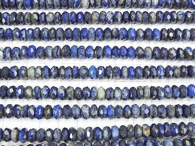 [Video] High Quality! Lapislazuli AA Faceted Button Roundel 8x8x4.5mm 1strand beads (aprx.15inch / 37cm)