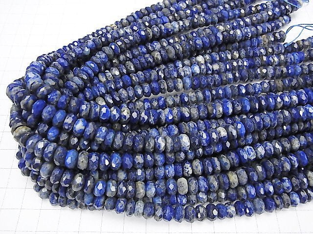 [Video] High Quality! Lapislazuli AA Faceted Button Roundel 8x8x4.5mm 1strand beads (aprx.15inch / 37cm)