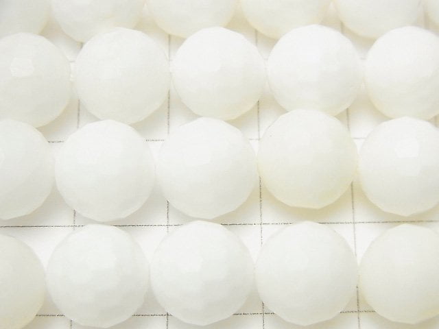 [Video] High Quality! White Shell 128Faceted Round 10mm 1strand beads (aprx.15inch / 36cm)