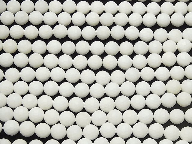 [Video] High Quality! White Shell 128Faceted Round 10mm 1strand beads (aprx.15inch / 36cm)