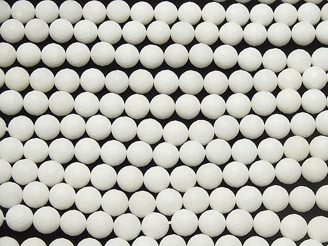 [Video] High Quality! White Shell 128Faceted Round 10mm 1strand beads (aprx.15inch / 36cm)