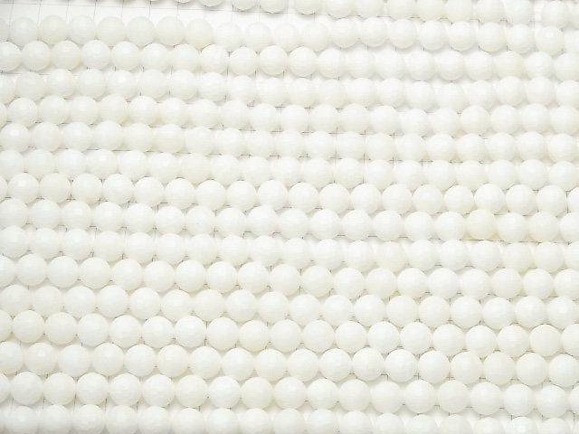 [Video] High Quality! White Shell 128Faceted Round 10mm 1strand beads (aprx.15inch / 36cm)