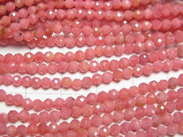 [Video] High Quality! Rhodonite AAA- Faceted Round 3mm 1strand beads (aprx.15inch / 37cm)