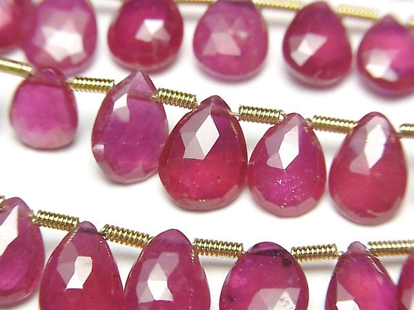 Faceted Briolette, Pear Shape, Ruby Gemstone Beads