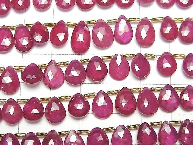 [Video]High Quality Ruby AAA- Pear shape Faceted Briolette half or 1strand beads (aprx.7inch/18cm)