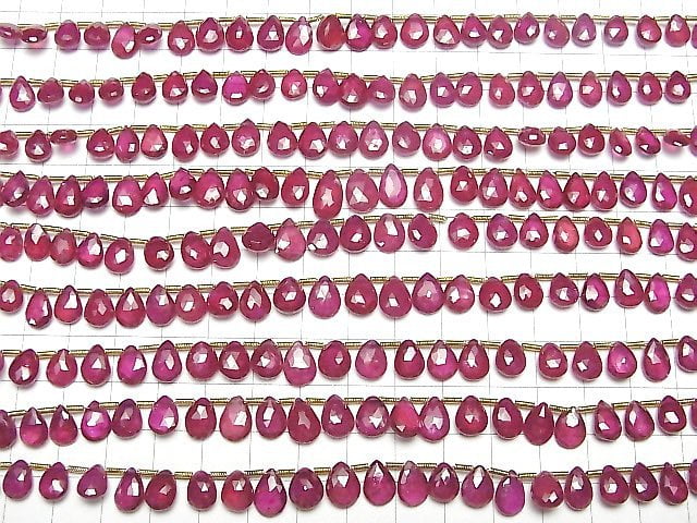 [Video]High Quality Ruby AAA- Pear shape Faceted Briolette half or 1strand beads (aprx.7inch/18cm)