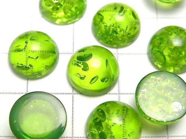 [Video] Cracked green color Amber Round Cabochon 12x12mm NO.2 2pcs