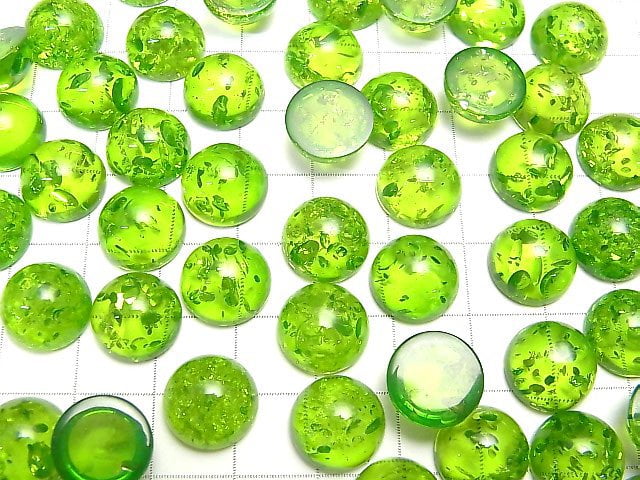 [Video] Cracked green color Amber Round Cabochon 12x12mm NO.2 2pcs