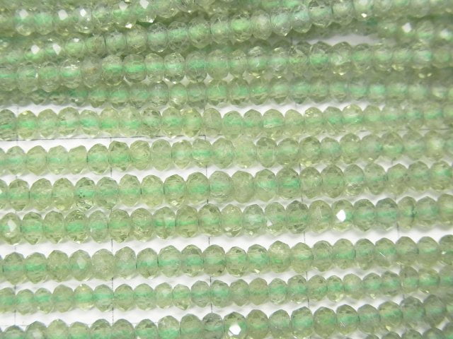 [Video] High Quality! Green Apatite AA++ Faceted Button Rondelle 3x3x2mm 1strand beads (aprx.15inch / 38cm)