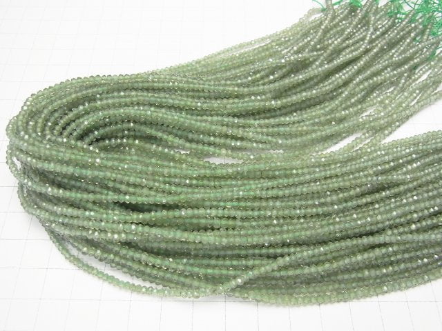 [Video] High Quality! Green Apatite AA++ Faceted Button Roundel 3x3x2mm 1strand beads (aprx.15inch / 38cm)