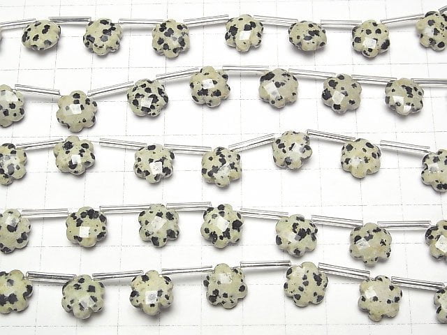 [Video] Dalmatian Jasper Flower (Faceted) 11x10x5mm 1strand (9pcs)