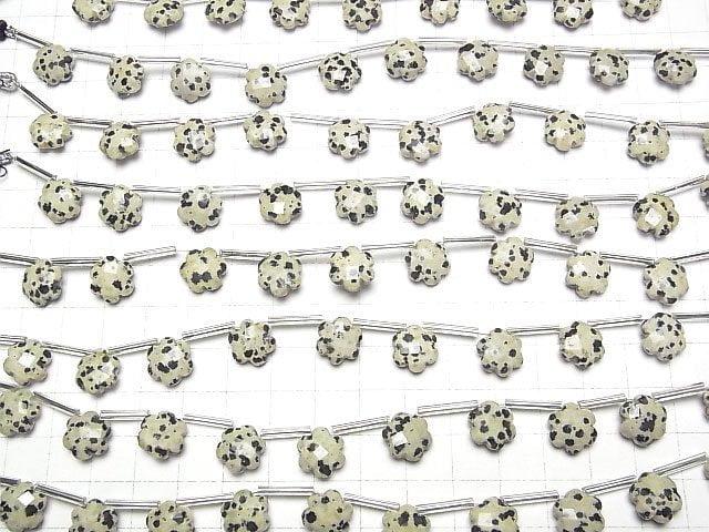 [Video] Dalmatian Jasper Flower (Faceted) 11x10x5mm 1strand (9pcs)