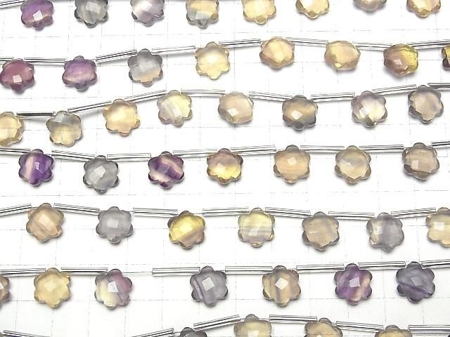 [Video] Multicolor Fluorite AAA Flower (Faceted) 11x10x5mm 1strand (9pcs)