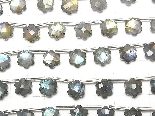 [Video] Labradorite AA++ Flower (Faceted) 11x10x5mm 1strand (9pcs)