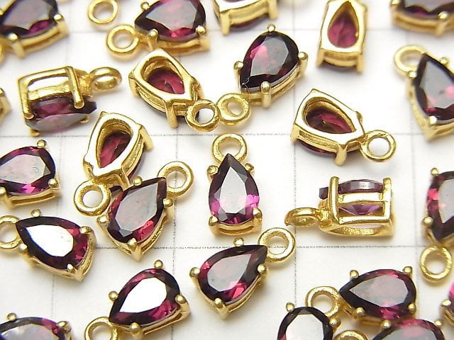 [Video] High Quality Rhodolite Garnet AAA Bezel Setting Pear shape Faceted 6x4mm 18KGP 2pcs