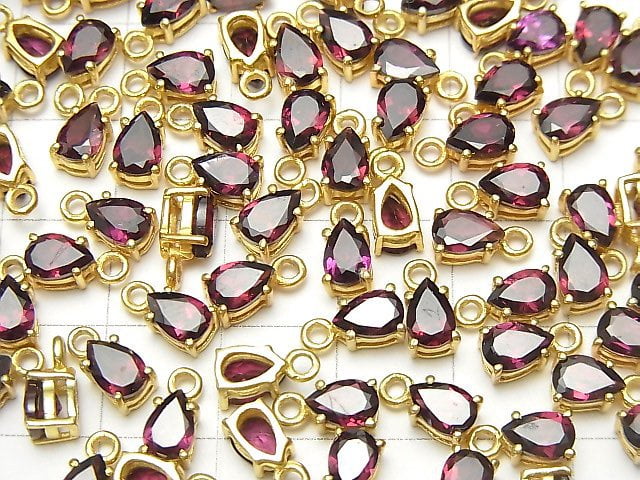 [Video] High Quality Rhodolite Garnet AAA Bezel Setting Pear shape Faceted 6x4mm 18KGP 2pcs