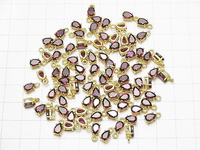 [Video] High Quality Rhodolite Garnet AAA Bezel Setting Pear shape Faceted 6x4mm 18KGP 2pcs